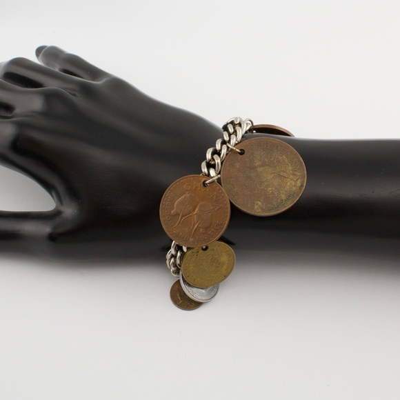 Vintage World Traveler Foreign Coin Charm Bracelet Mid-Century 1950s to 1960s